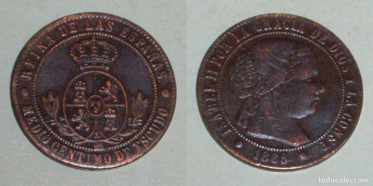 Monedas de Espa&ntilde;a: 1/2 Ctmo. Escudo 1868 Barcelona-OM
