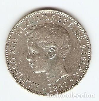 Monedas de Espa&ntilde;a: ALFONSO XIII UN PESO DE PLATA MANILA 1897 SG V