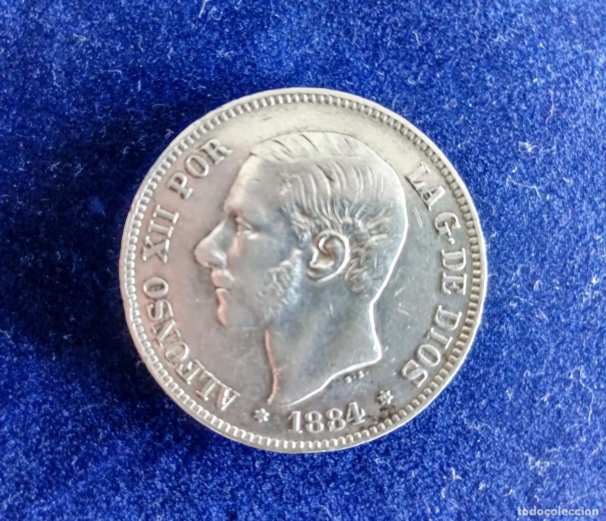 Monete da Spagna: ALFONSO XII. 5 PESETAS MADRID 1884 (18-84) MSM. PLATA