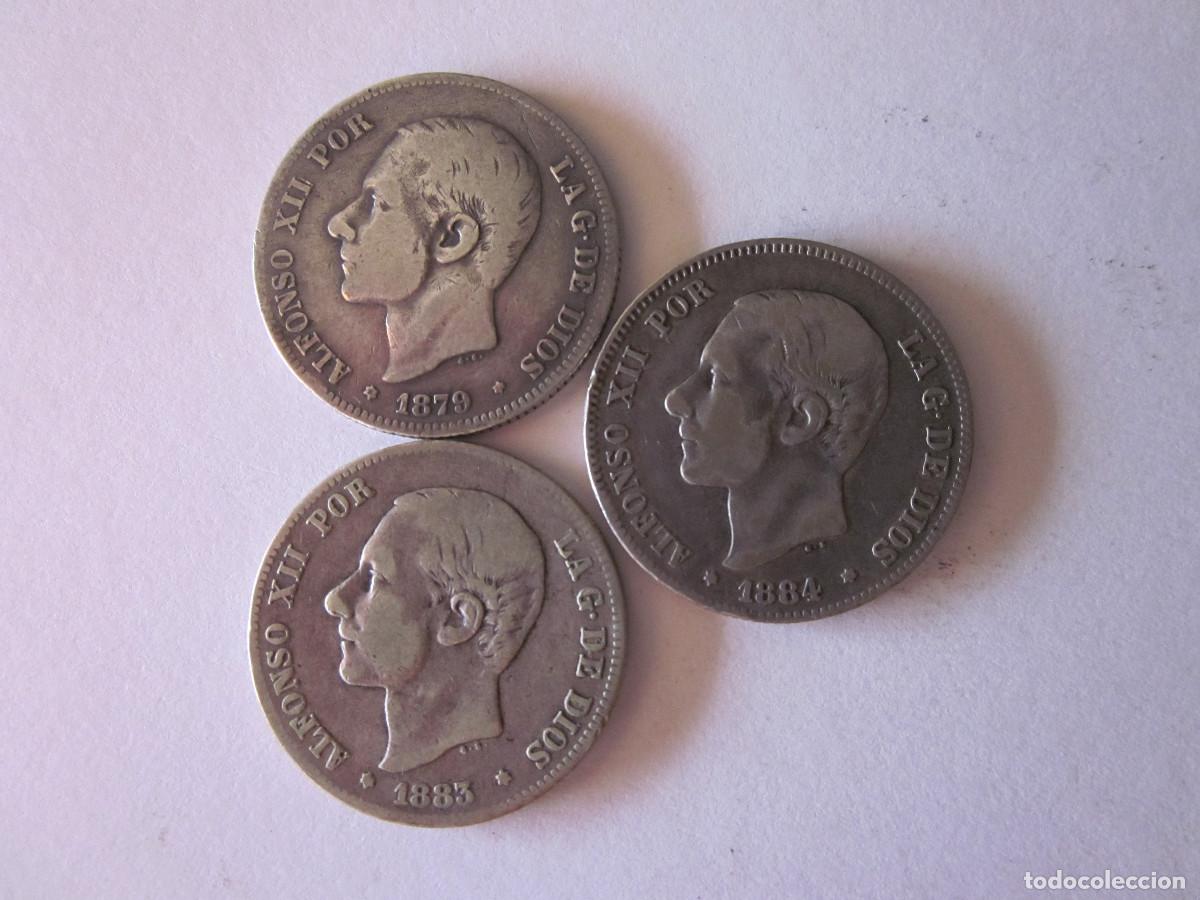 Monedas de Espa&ntilde;a: 3 Pesetones (2 Pesetas) de Alfonso XII. 1879, 1883 y 1884. Plata.