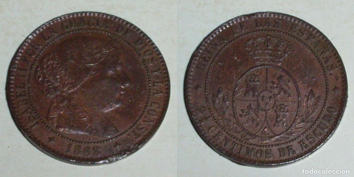 Monedas de Espa&ntilde;a: 2,5 Ctmos. Escudo 1868 Jubia-OM CU EBC- 24,00