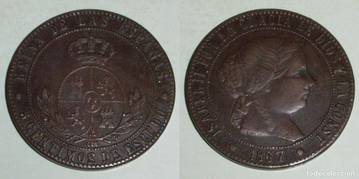 Monedas de Espa&ntilde;a: 5 Ctmos. Escudo 1867 Barcelona-OM