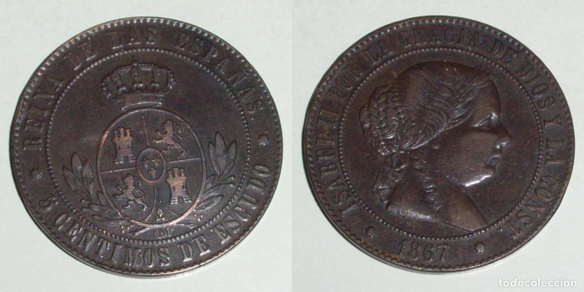 Moedas de Espanha: 5 Ctmos. Escudo 1867 Barcelona-OM