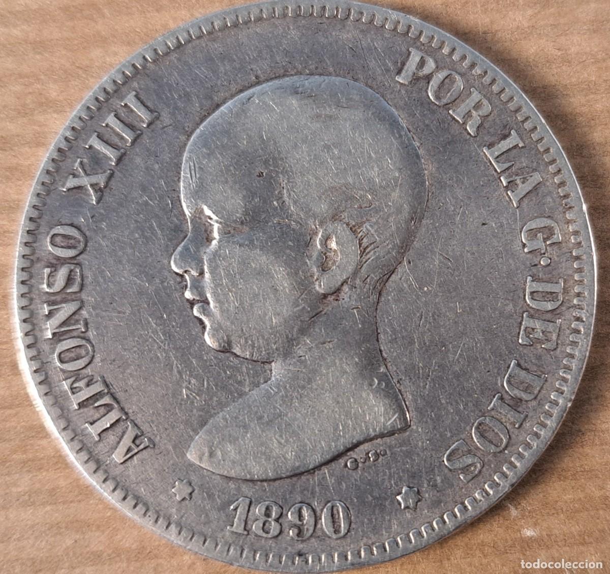 Monedas de Espa&ntilde;a: Moneda de 5 pesetas en plata, Espa&ntilde;a 1890, Alfonso XIII