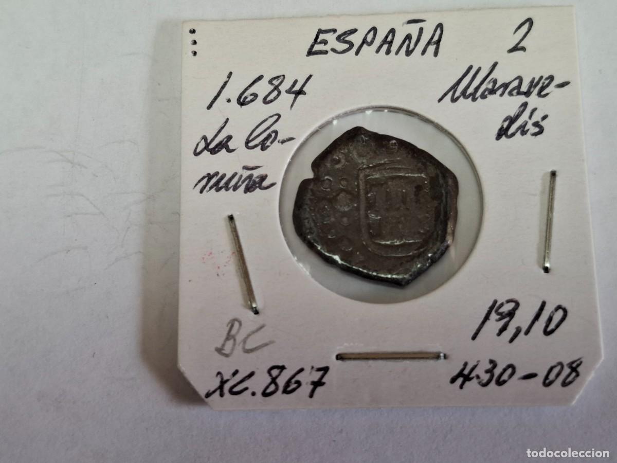 Monedas de Espa&ntilde;a: 2 MARAVEDIS de 1684 LA CORU&Ntilde;A XC 867 ESPA&Ntilde;A en BC