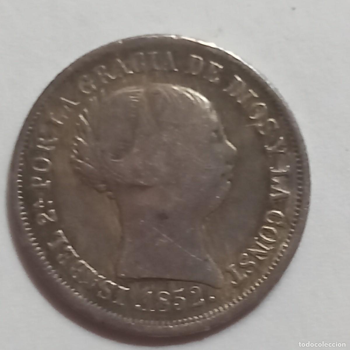 Monedas de Espa&ntilde;a: Moneda de 2 reales de plata de Isabel II,1852