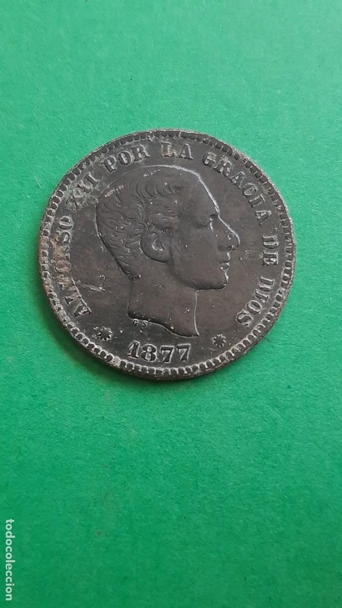 Monedas de Espa&ntilde;a: (ALFONSO XII)(1877) 5 C&Eacute;NTIMOS OM BARCELOMA
