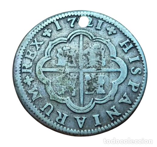 Monete da Spagna: Felipe V. Sevilla 2 reales 1721. Agujerito. Ag.