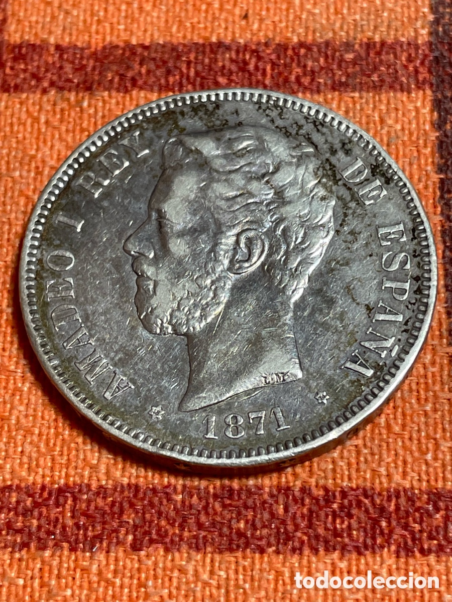 Monedas de Espa&ntilde;a: Moneda 5 pesetas 1871 *18-74 Amadeo I - Plata