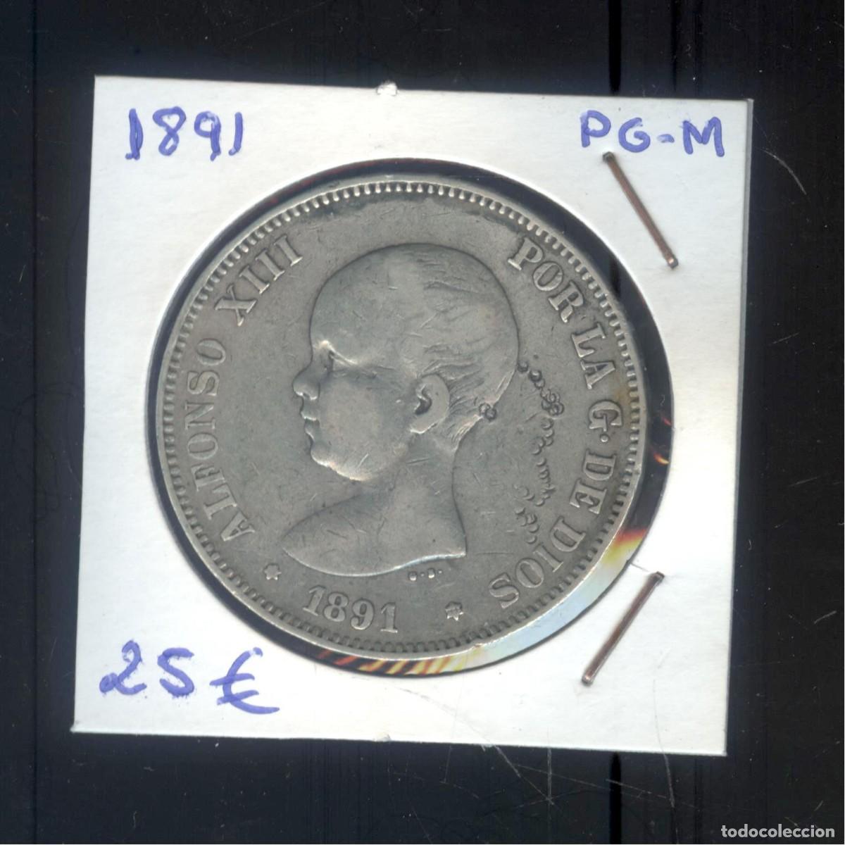 Monedas de Espa&ntilde;a: NUMULITE F0324 Moneda Espa&ntilde;a 1891 Alfonso XIII 5 pesetas