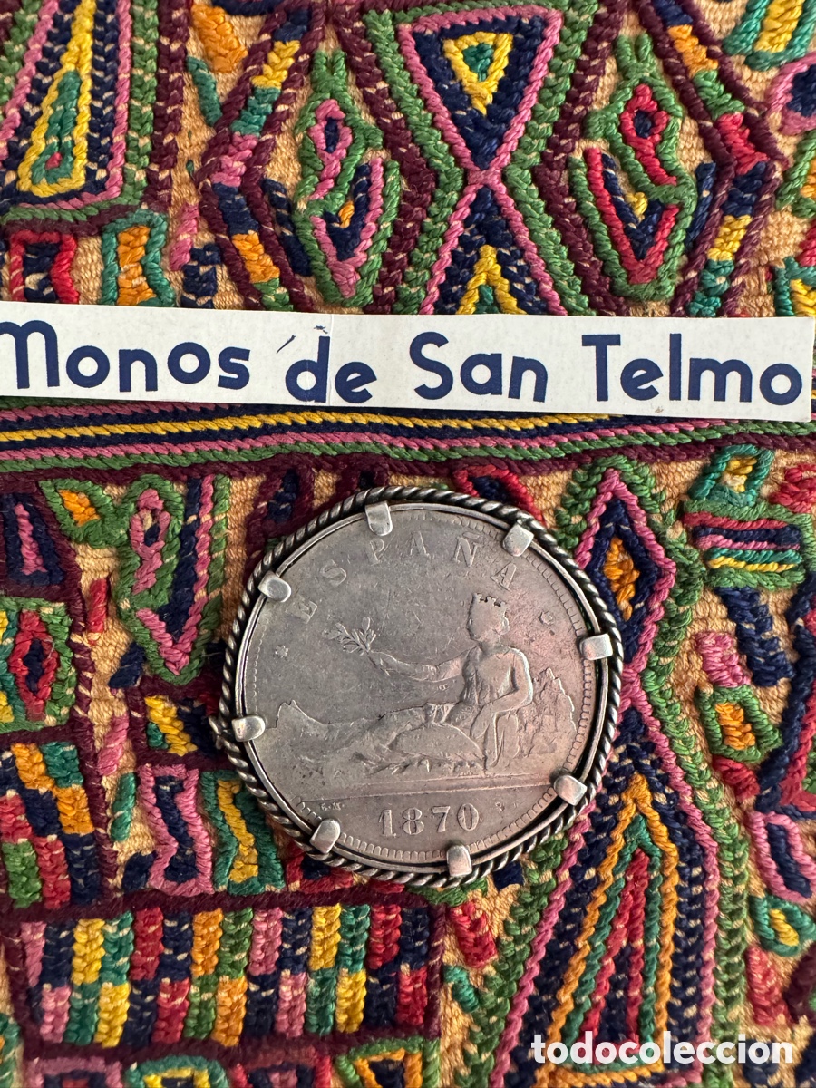 Monedas de Espa&ntilde;a: Moneda Plata 1870 Gobierno Provisional con engarce de plata de &eacute;poca