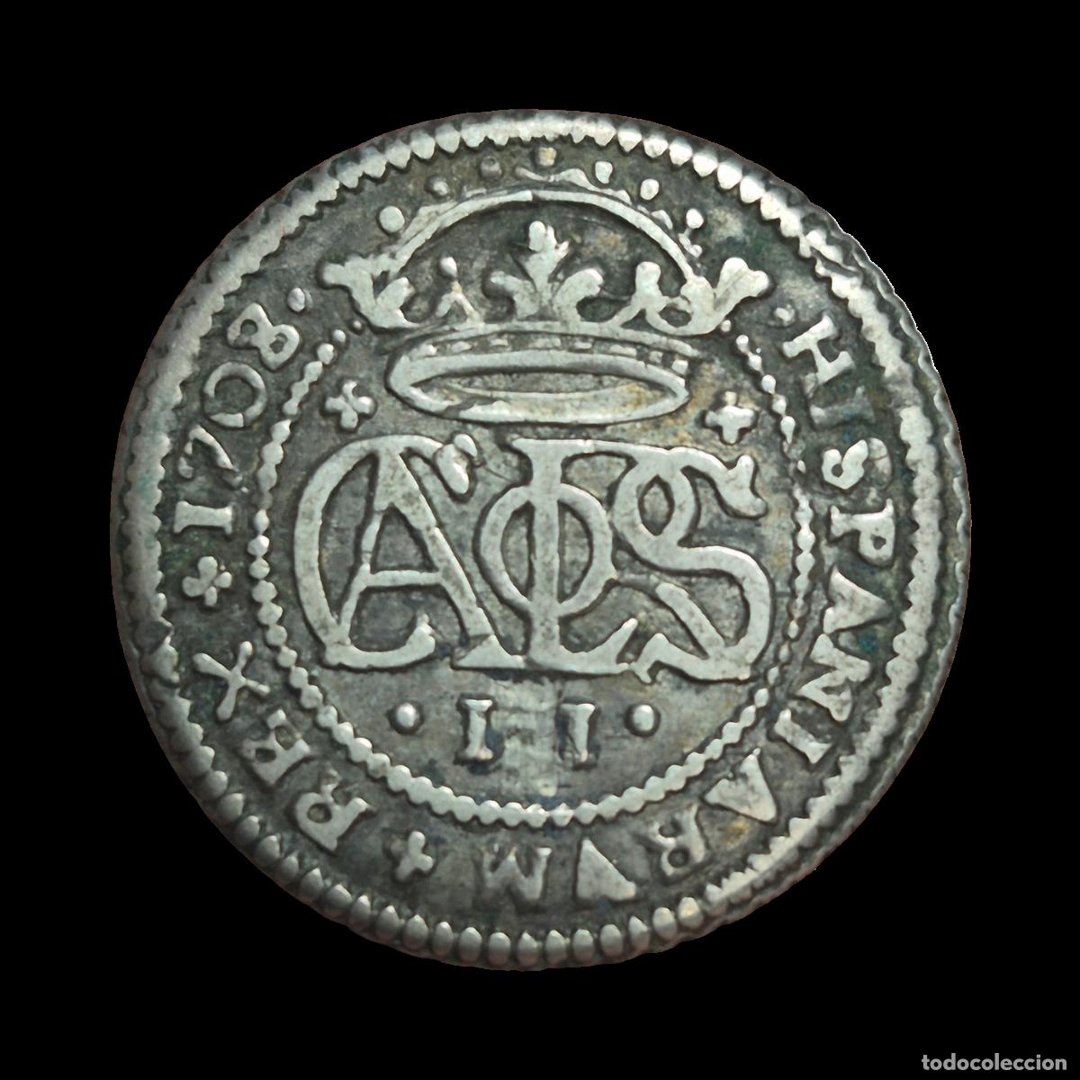 Monedas de Espa&ntilde;a: NT/ CARLOS III EL PRETENDIENTE 2 REALES 1708 BORRADO ORDINAL DEL REY (E1072)