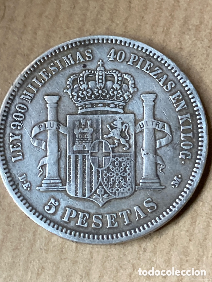 Monedas de Espa&ntilde;a: AMADEO I.- 5 PESETAS. Muy bien conservada MONEDA de plata, de 1871 * 18 * 75