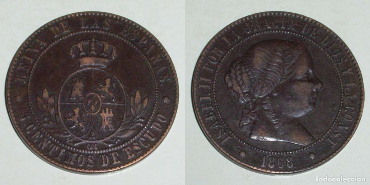 Monedas de Espa&ntilde;a: 5 Ctmos. Escudo 1868 Sevilla-OM