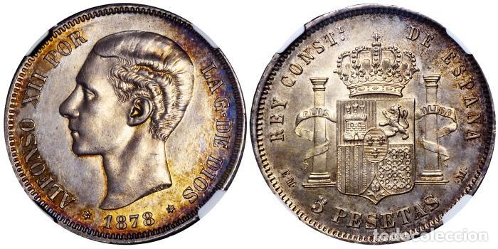 Monedas de Espa&ntilde;a: ALFONSO XII. 5 PESETAS 1878. EMM. NGC MS 62 . SIN CIRCULAR. SC.