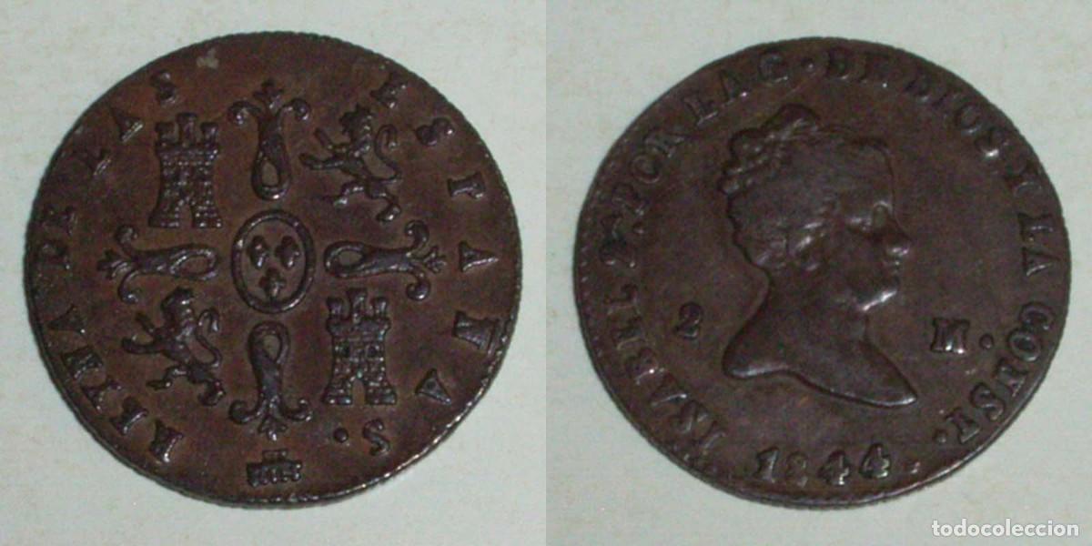 Monedas de Espa&ntilde;a: 2 Maravedis 1844 Segovia CU EBC- 29,00
