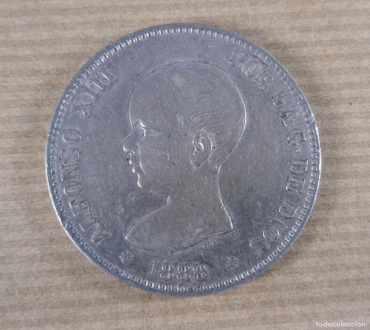 Monedas de Espa&ntilde;a: Moneda de 5 pesetas en plata, Espa&ntilde;a 1888 *18-88, Alfonso XIII
