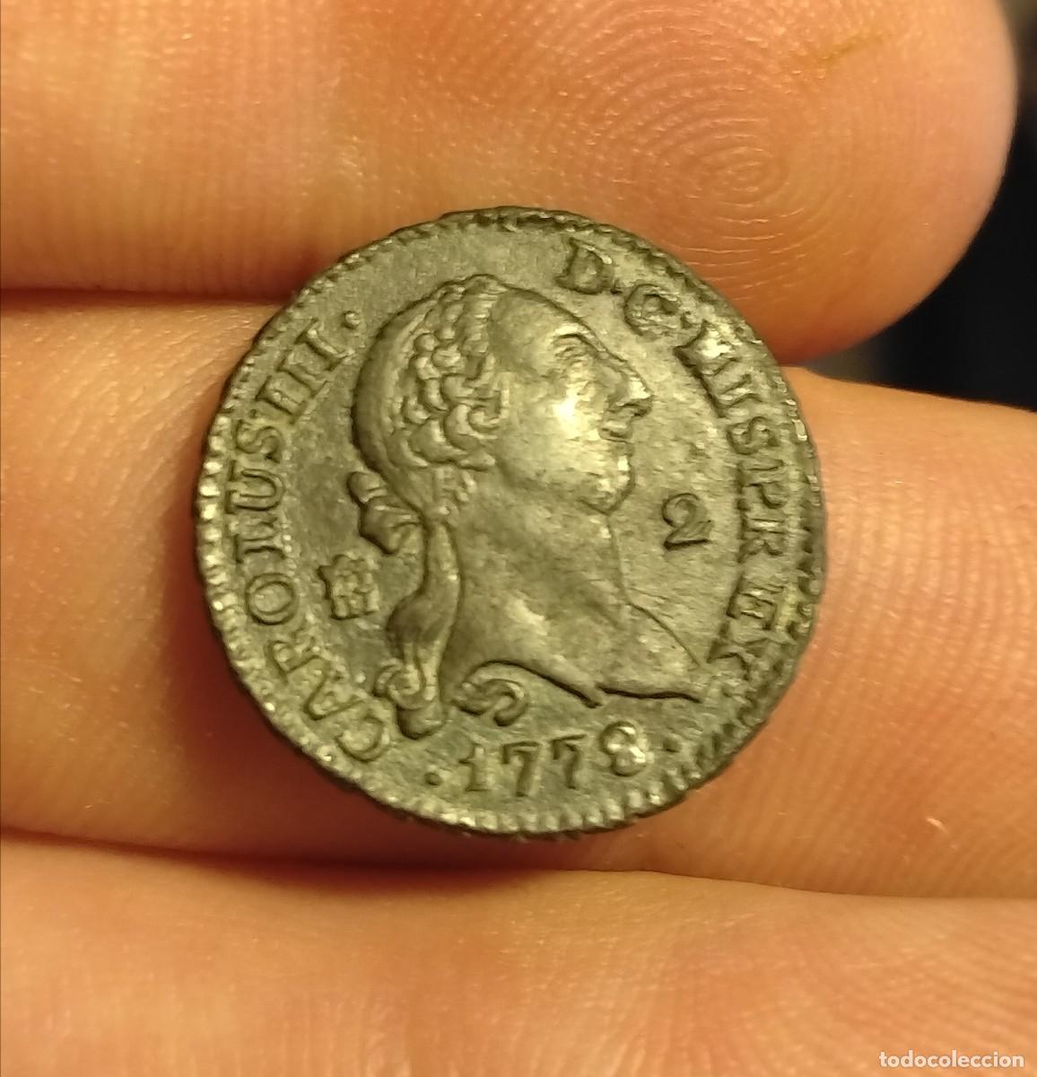 Monete da Spagna: Carlos III 2 maraved&iacute;s 1778/9 Segovia