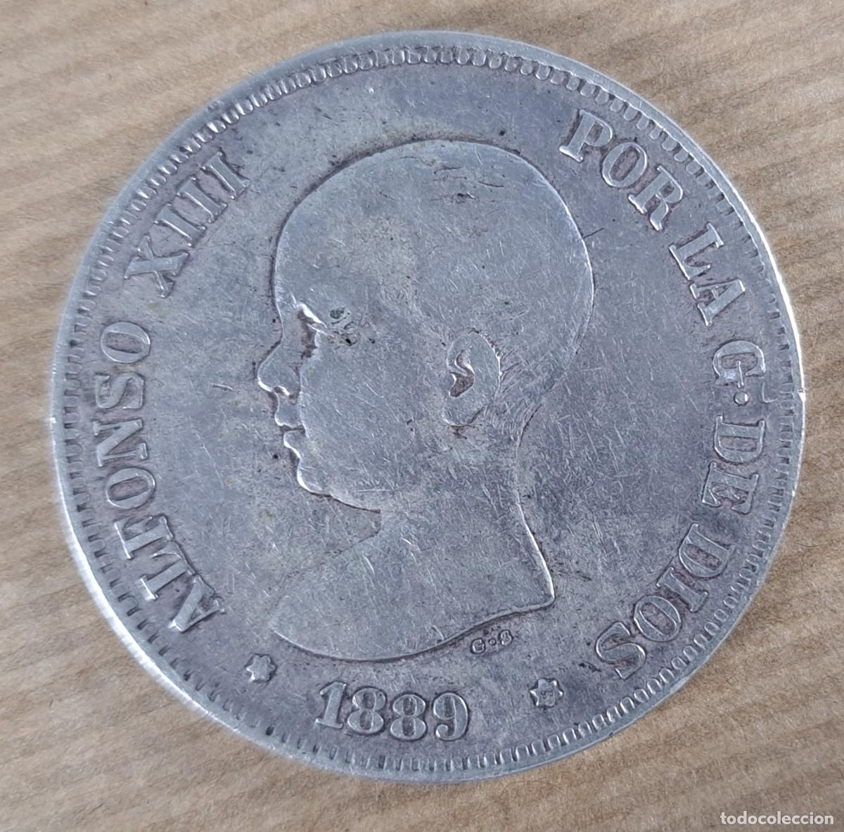 Monedas de Espa&ntilde;a: Moneda de 5 pesetas en plata, Espa&ntilde;a 1889 *89, Alfonso XIII
