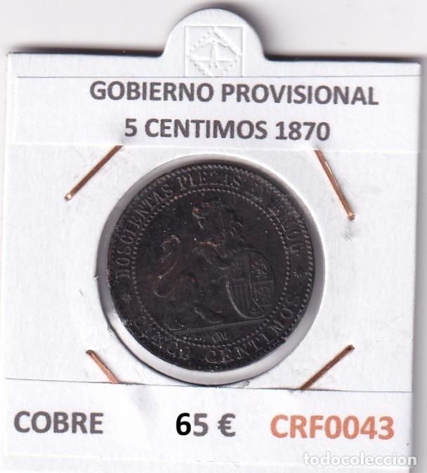 Monnaies d'Espagne: CRF0043 MONEDA ESPA&Ntilde;A GOBIERNO PROVISIONAL 5 CENTIMOS 1870 COBRE EBC