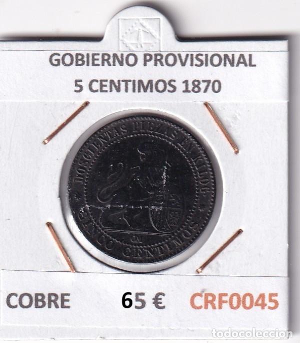 Moedas de Espanha: CRF0045 MONEDA ESPA&Ntilde;A GOBIERNO PROVISIONAL 5 CENTIMOS 1870 COBRE EBC