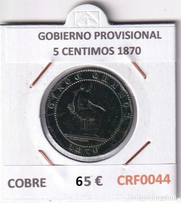 Moedas de Espanha: CRF0044 MONEDA ESPA&Ntilde;A GOBIERNO PROVISIONAL 5 CENTIMOS 1870 COBRE EBC