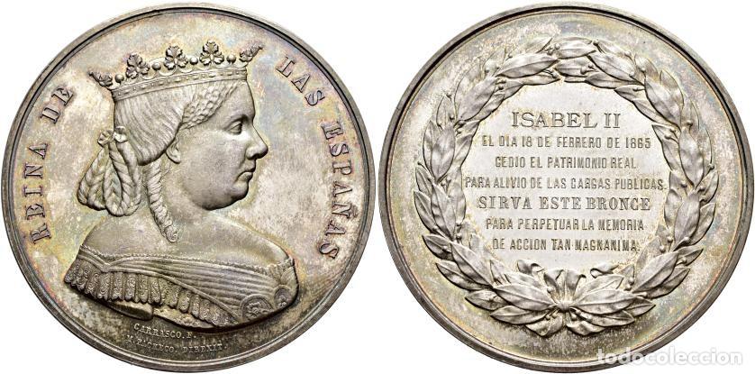 Monedas de Espa&ntilde;a: ISABEL II. MEDALLA PLATA 1865. SIN CIRCULAR. SC. PRECIOS P&Aacute;TINA. 105,73 GRAMOS PLATA.