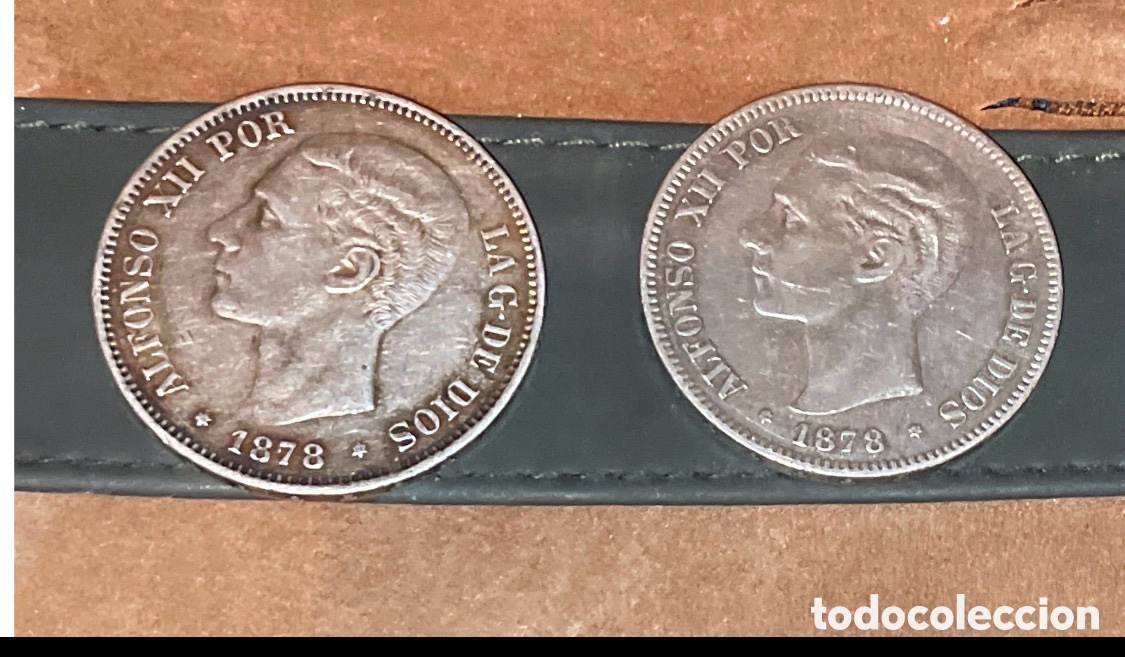 Monedas de Espa&ntilde;a: Dos monedas 5 pesetas 1878 , DEM y EEM