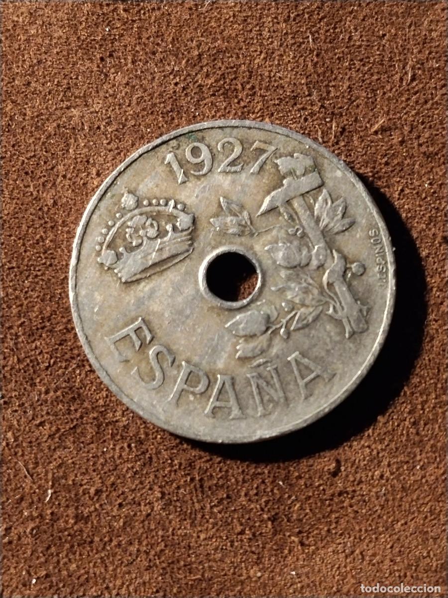 Monedas de Espa&ntilde;a: Moneda Espa&ntilde;a 25 c&eacute;ntimos 1927 &ndash; Agujero central &ndash; N&iacute;quel