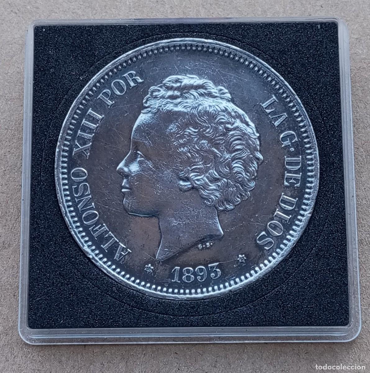 Monedas de Espa&ntilde;a: SOBERBIAS, 5 PESETAS DE ALFONSO XIII DE 1893 *18 *93, BRILLO ORIGINAL.