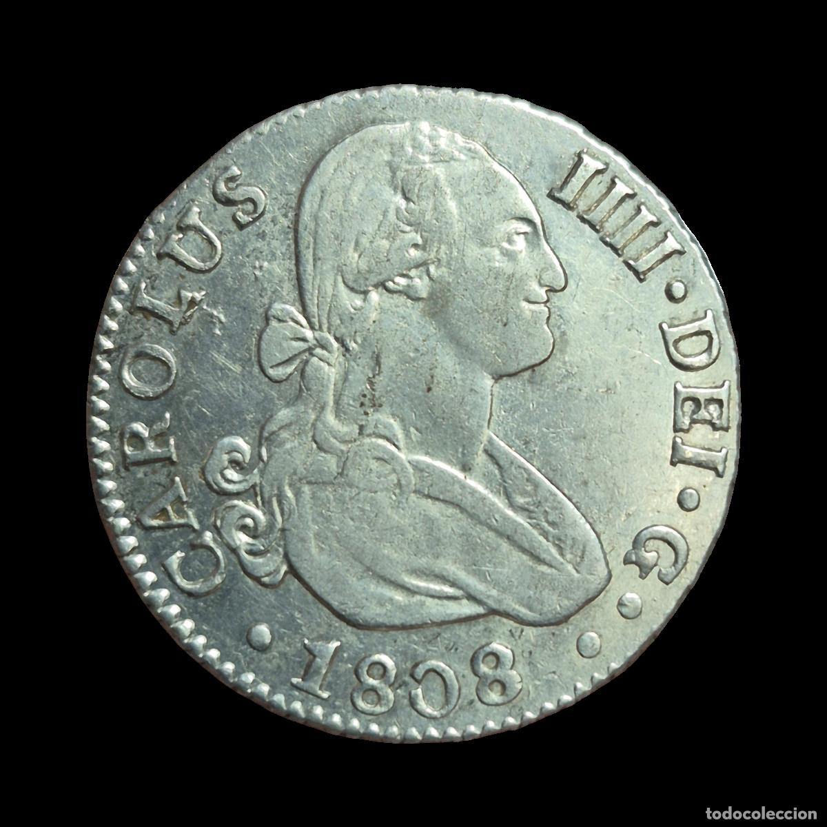 Coins of Spain: NT/ CARLOS IV 2 REALES 1808 SEVILLA (E1133)