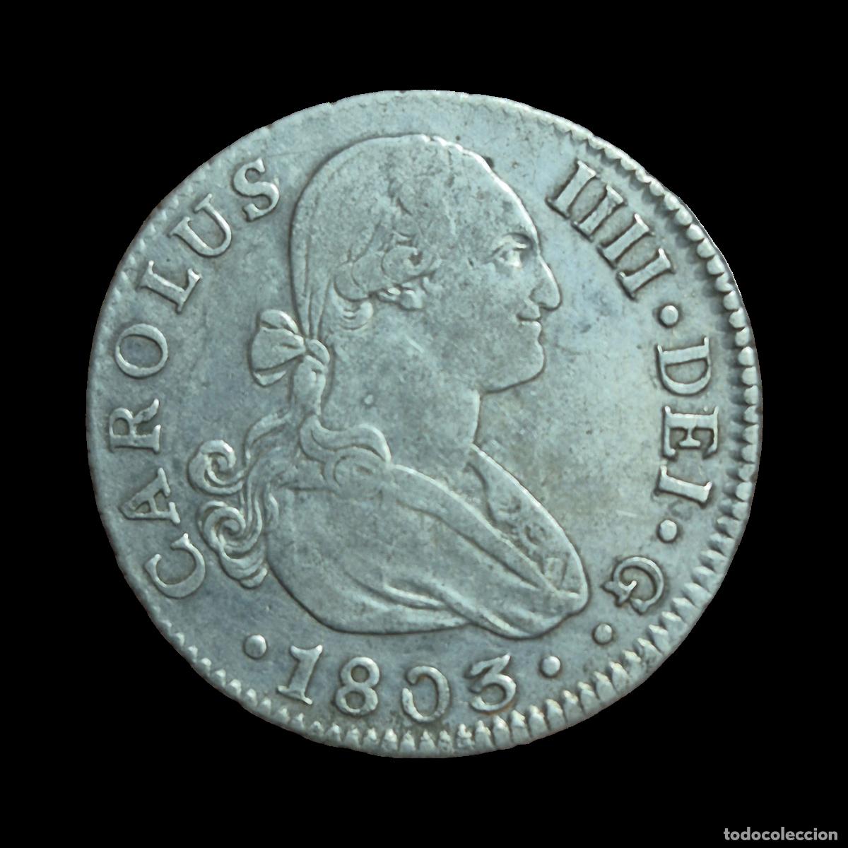 Coins of Spain: NT/ CARLOS IV 2 REALES 1803 SEVILLA (E1130)