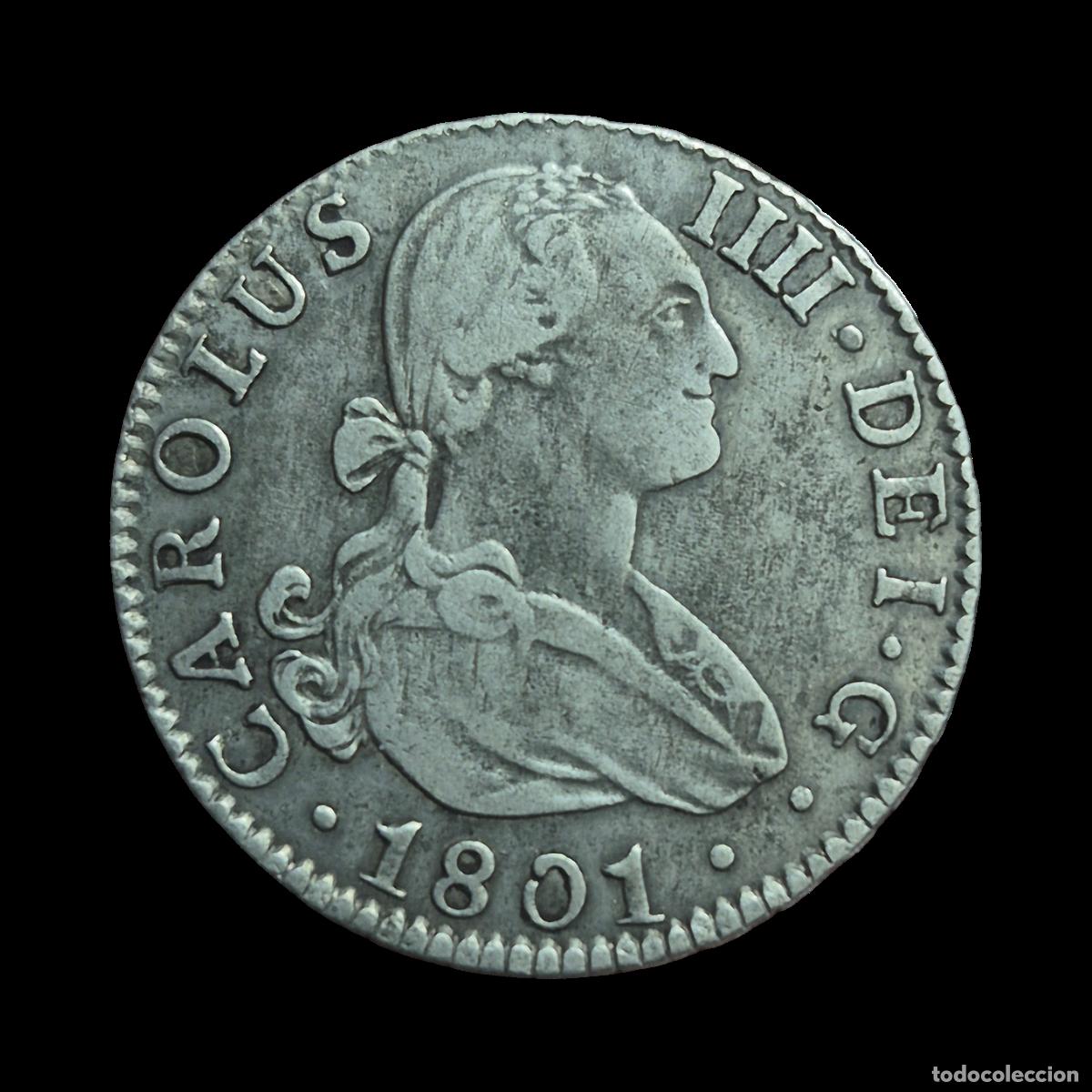 Moedas de Espanha: NT/ CARLOS IV 2 REALES 1801 SEVILLA (E1129)