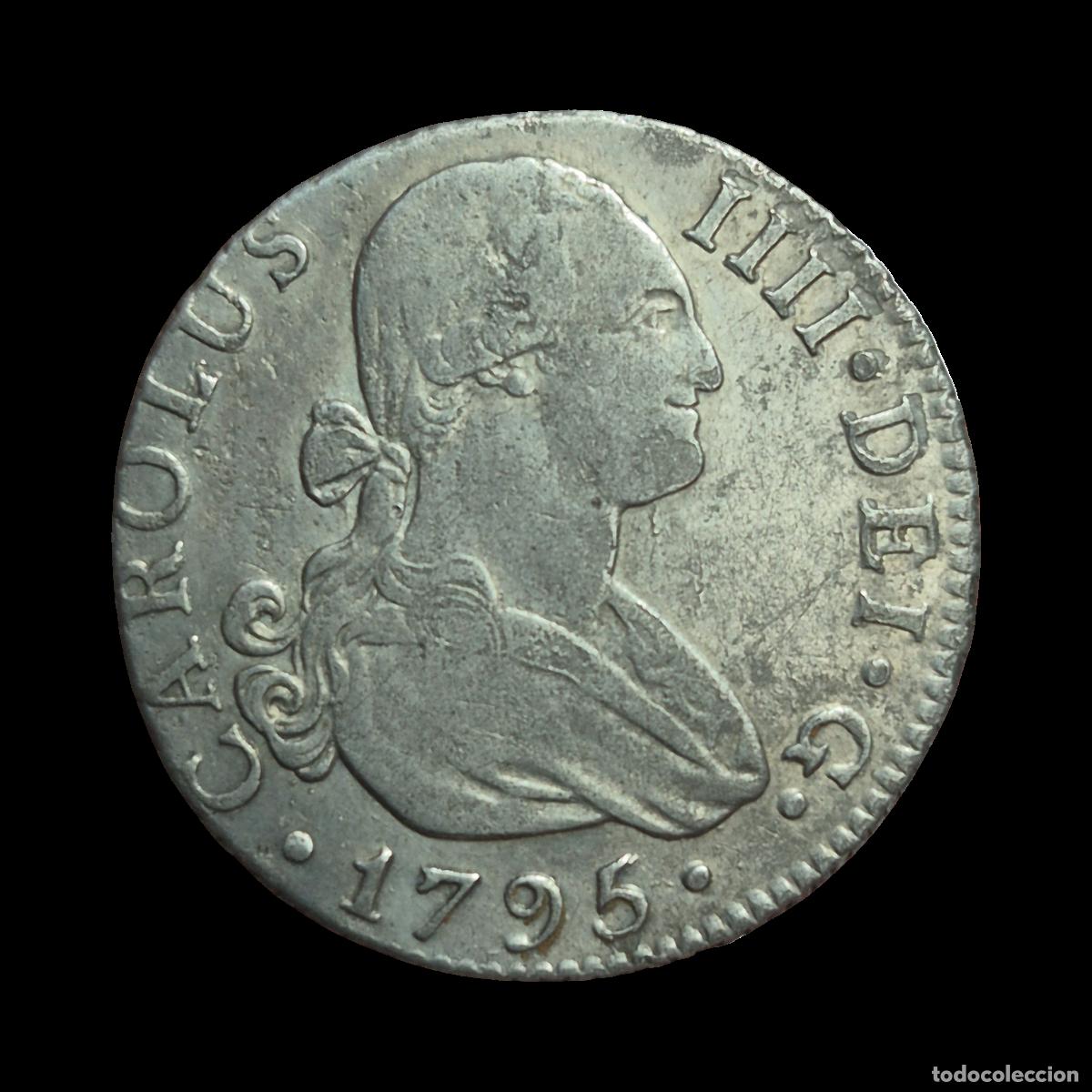 Coins of Spain: NT/ CARLOS IV 2 REALES 1795 SEVILLA (E1128)