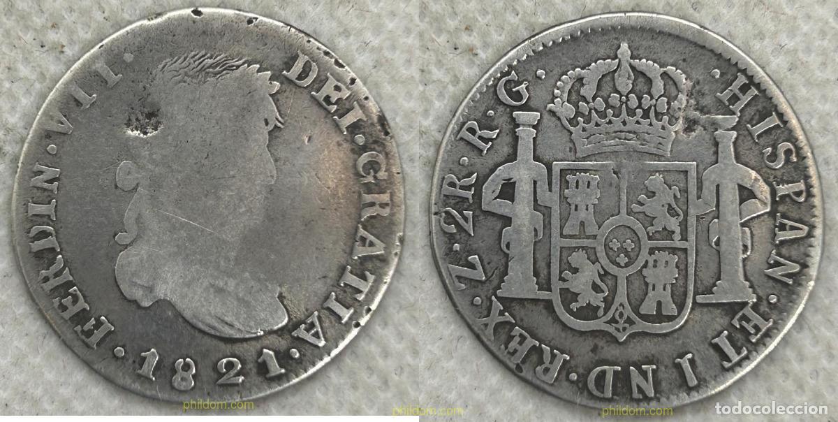 Monnaies d'Espagne: 5055 ESPA&Ntilde;A 1821 FERNANDO VII 2 REALES 1821 ZACATECAS RG