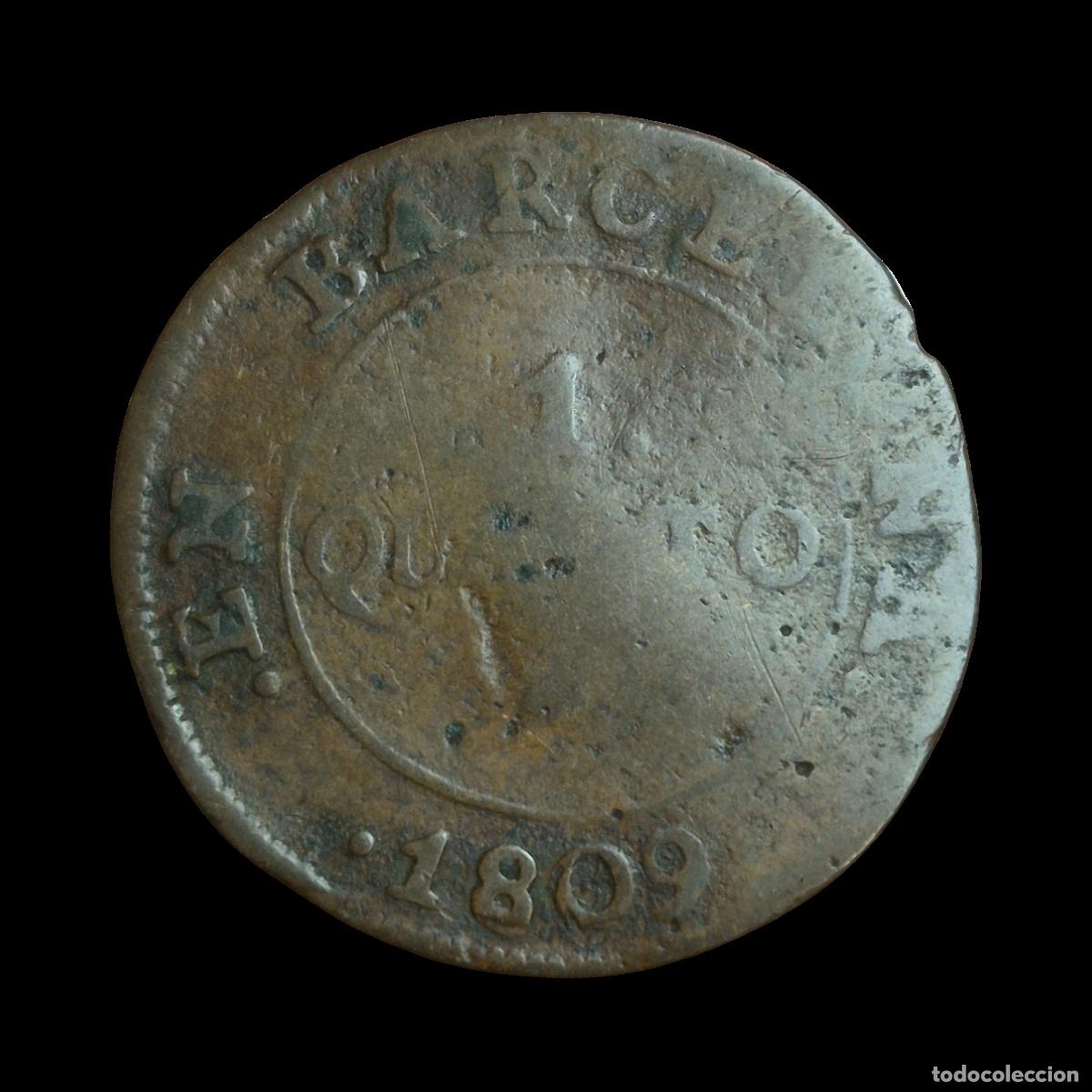 Monnaies d'Espagne: NT/ OCUPACI&Oacute;N NAPOLEONICA 1 QUARTO 1809 BARCELONA (E1141)