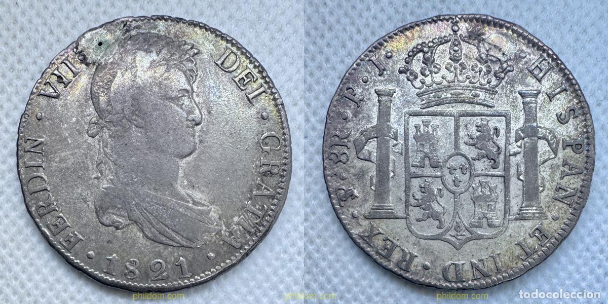 Moedas de Espanha: 5000 ESPA&Ntilde;A 1821 FERNANDO VII 8 REALES 1821 PJ POTOS&Iacute;