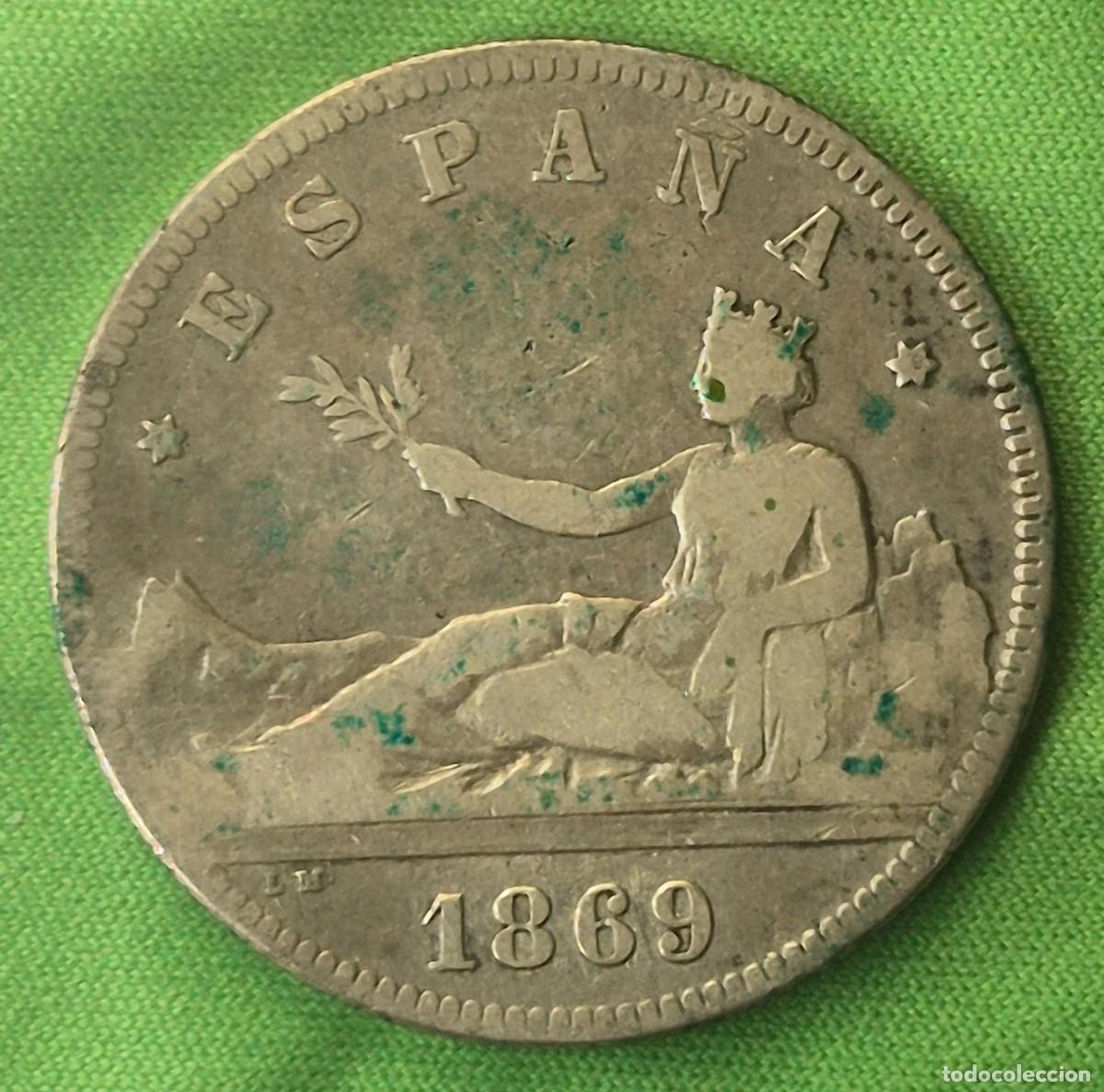 Monedas de Espa&ntilde;a: Moneda de plata 2 pesetas a&ntilde;o 1869 I Rep&uacute;blica Espa&ntilde;ola