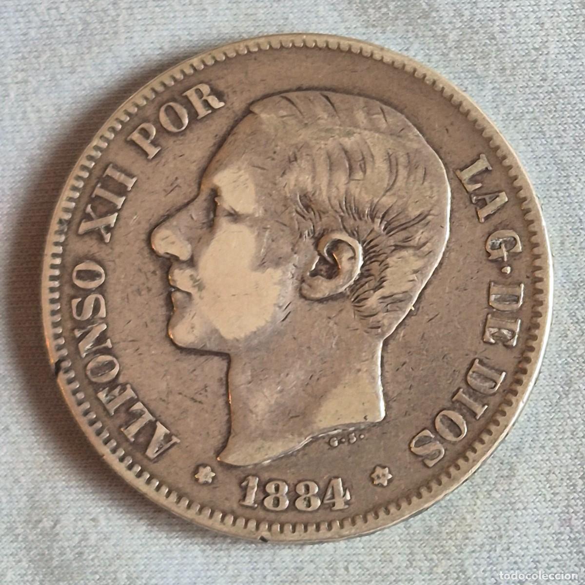 Monedas de Espa&ntilde;a: Moneda de plata 5 pesetas a&ntilde;o 1884 estrella 84 de Alfonso XII
