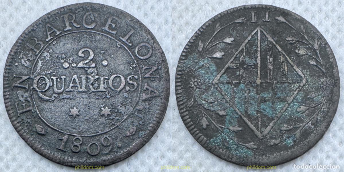 Monedas de Espa&ntilde;a: 4976 ESPA&Ntilde;A 1809 JOSE NAPOLEON 2 CUARTOS BARCELONA 1809