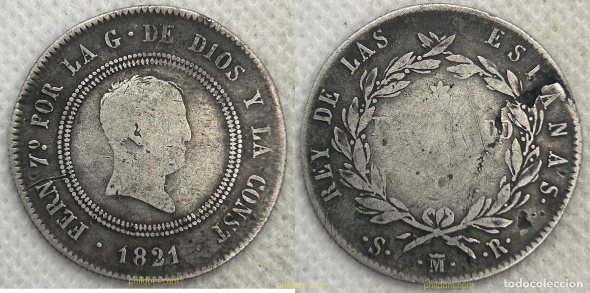 Monedas de Espa&ntilde;a: 4928 ESPA&Ntilde;A 1821 FERNANDO VII 10 REALES 1821 SR RESELLADO