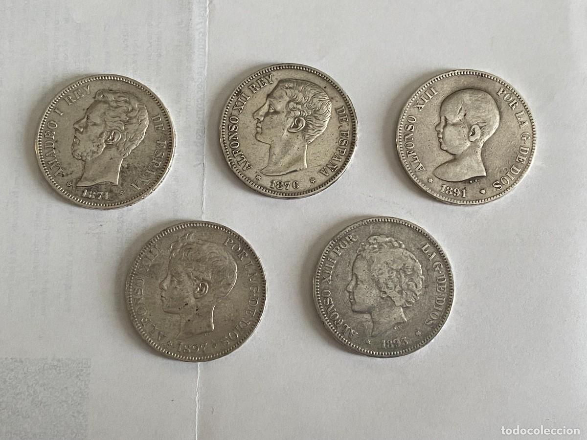 Monedas de Espa&ntilde;a: Lote 5 Monedas 5 Pesetas (Duros) 93 PGV, 97*97, 76*76, 71*71, 91