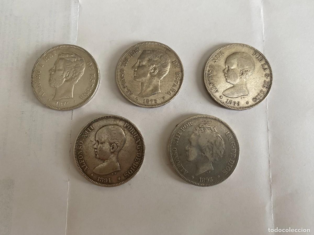 Monedas de Espa&ntilde;a: Lote 5 Monedas 5 Pesetas (Duros) 93 PGV, 91*91, 89*89, 75*75, 71