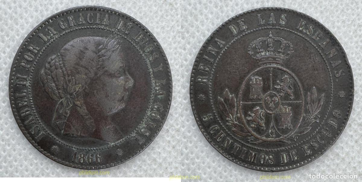 Monedas de Espa&ntilde;a: 5420 ESPA&Ntilde;A 1866 ISABEL II 5 CENTIMOS DE ESCUDO 1866 BARCELONA SIN OM