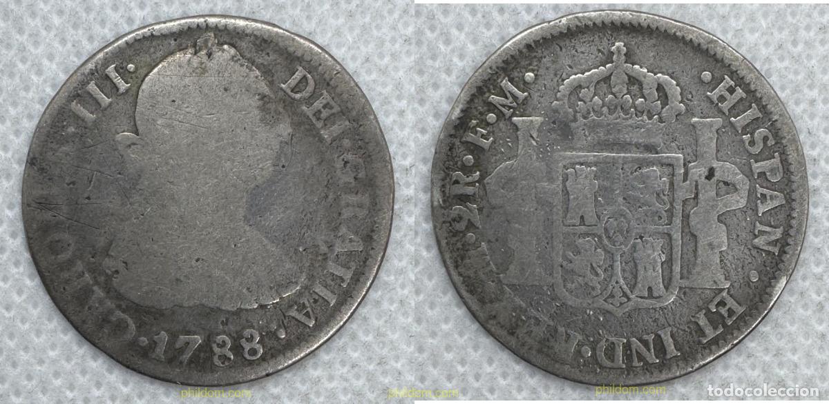 Moedas de Espanha: 5418 ESPA&Ntilde;A 1788 CARLOS III 1788 2 REALES F M. MEXICO