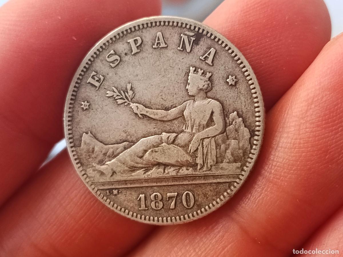 Monedas de Espa&ntilde;a: 2 pesetas de plata de 1870 estrellas visibles 18 75