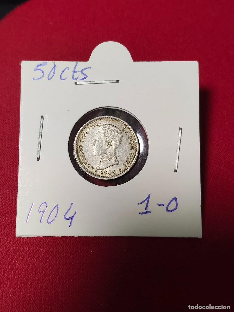 Monedas de Espa&ntilde;a: MONEDA DE 50 CENTIMOS DE ALFONSO XIII DEL A&Ntilde;O 1904*1-0 PC V.DE PLATA.