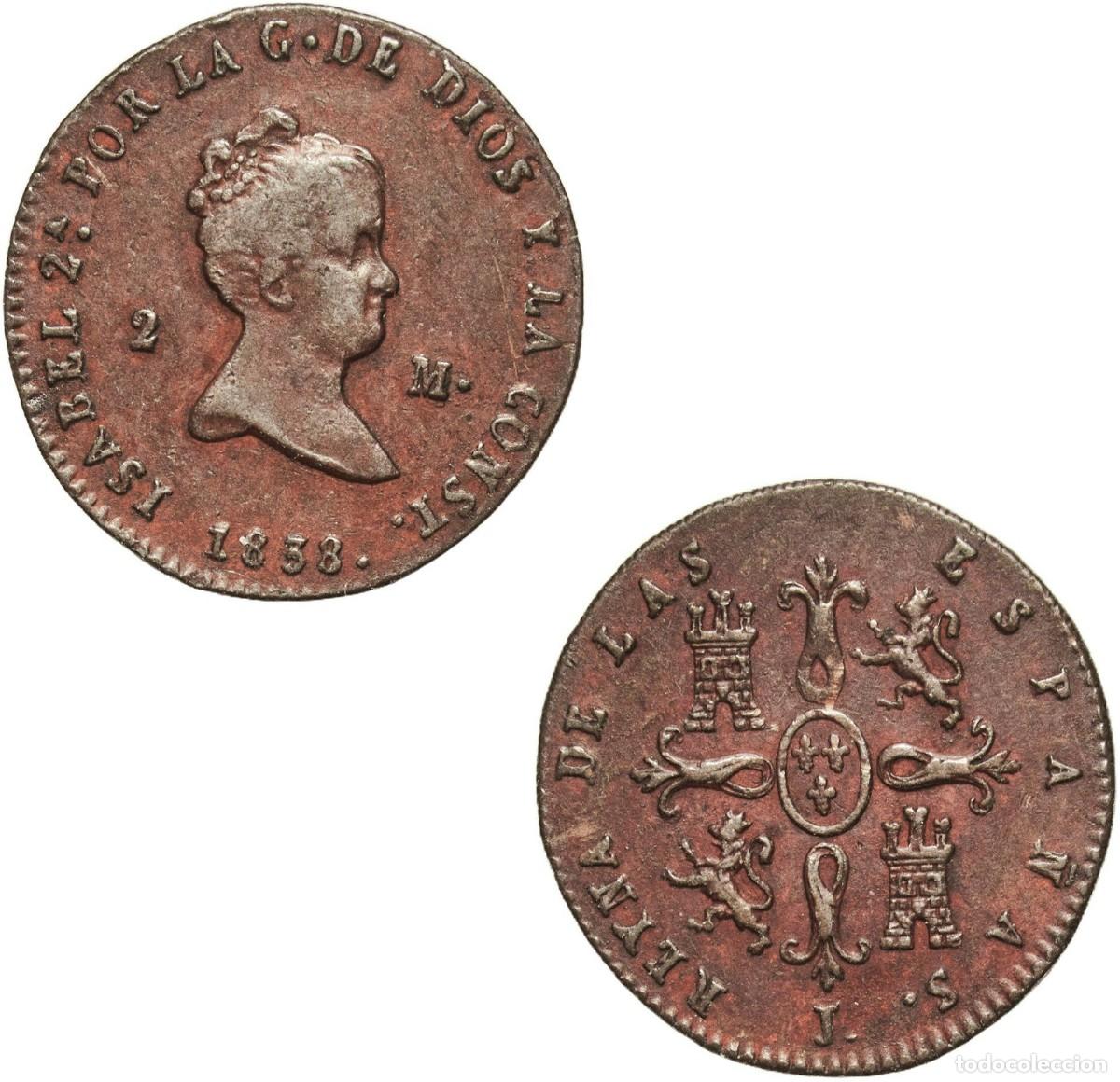 Monedas de Espa&ntilde;a: *GUTSE*791-ISABEL II, 2 MARAVEDIS 1838, JUBIA J, EBC-, ESCASA.