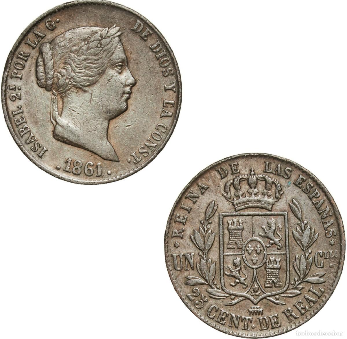 Monedas de Espa&ntilde;a: *GUTSE*795-ISABEL II, 25 CENTIMOS DE REAL 1861, SEGOVIA, MBC+.