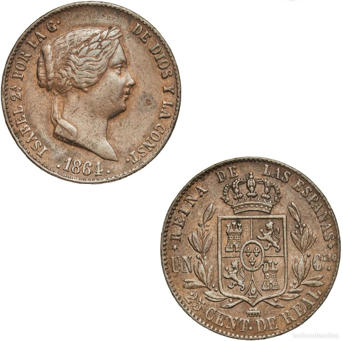 Monedas de Espa&ntilde;a: *GUTSE*796-ISABEL II, 25 CENTIMOS DE REAL 1864, SEGOVIA, EBC-.